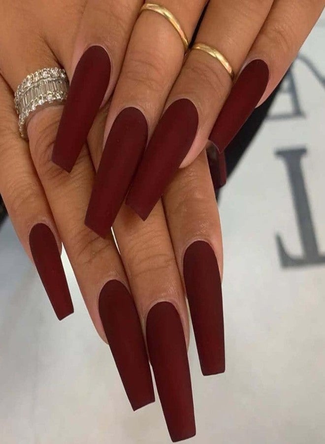 ANDGING Matte Red Press on Nails - Long Coffin False Nails for Women - 24Pcs A-1 - Image 1